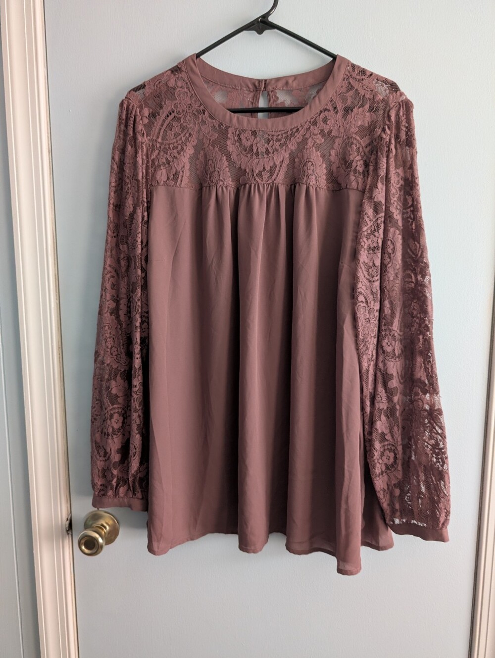 Torrid Lace Yoke Long Sleeve Blouse - Mauve